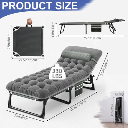 Camping Cot with Mattress - 4-Position Folding Bed 330lbs